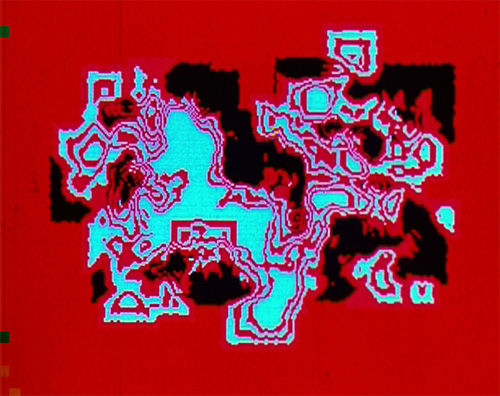 Film still from Enigma by Lillian Schwartz: abstract computer animation in colour